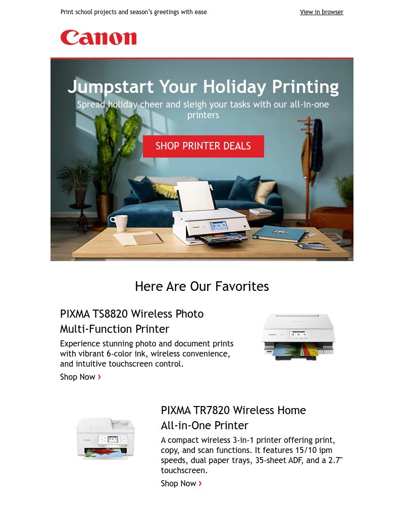 Screenshot of email sent to a Canon Newsletter subscriber