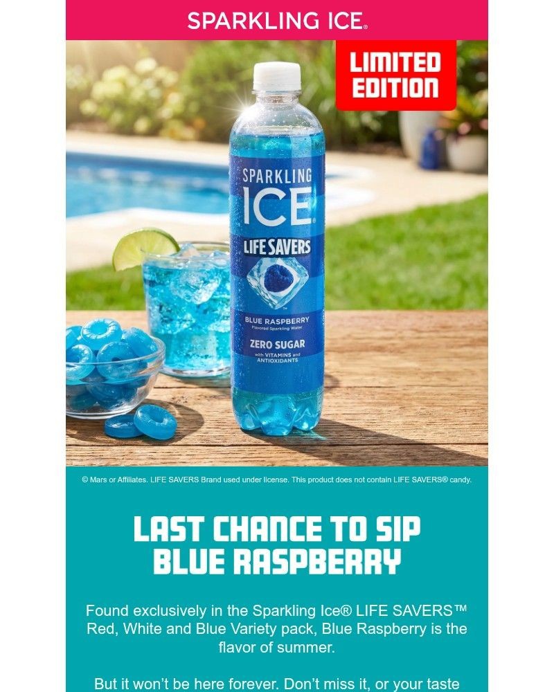 Screenshot of email sent to a Sparkling Ice Registered user