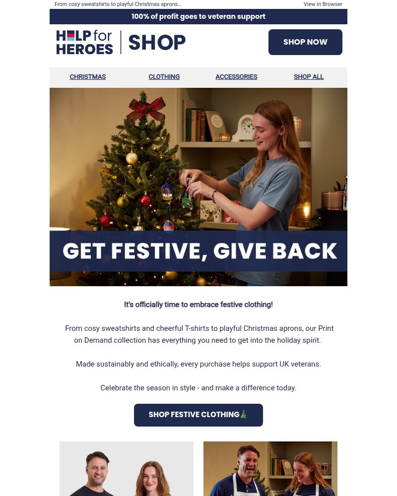 Screenshot of email sent to a Help for Heroes Newsletter subscriber