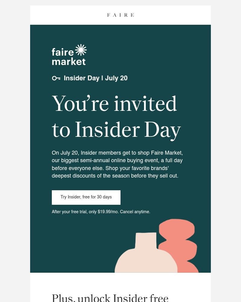 Screenshot of email sent to a Faire Newsletter subscriber