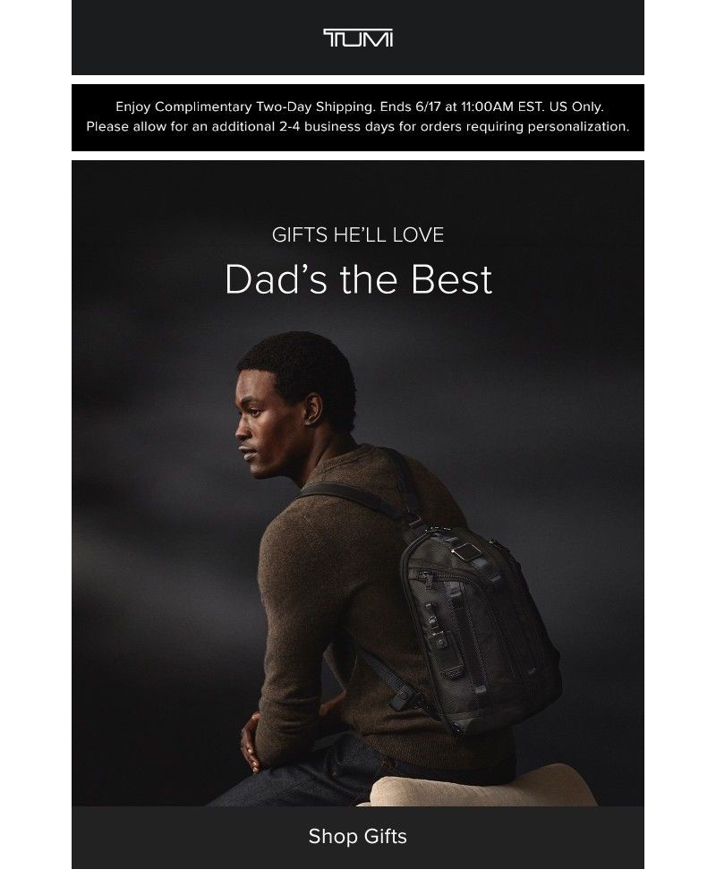 Screenshot of email sent to a Tumi Newsletter subscriber