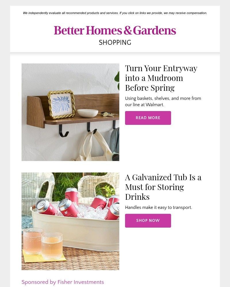 Screenshot of email sent to a Better Homes and Gardens Newsletter subscriber
