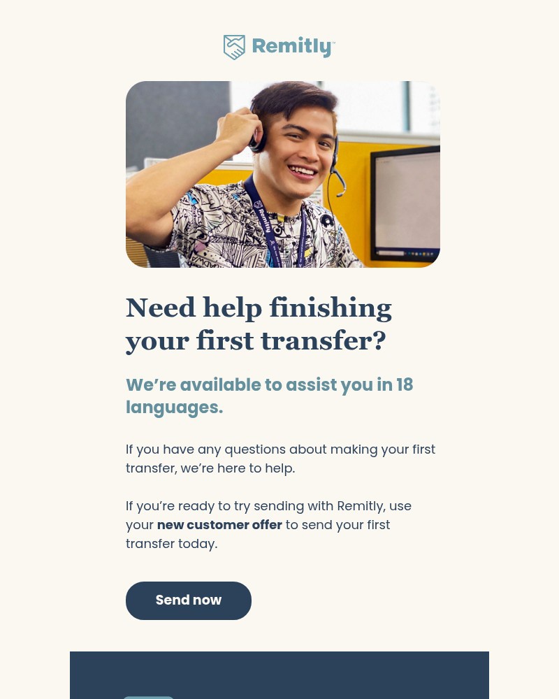 Screenshot of email sent to a Remitly Registered user