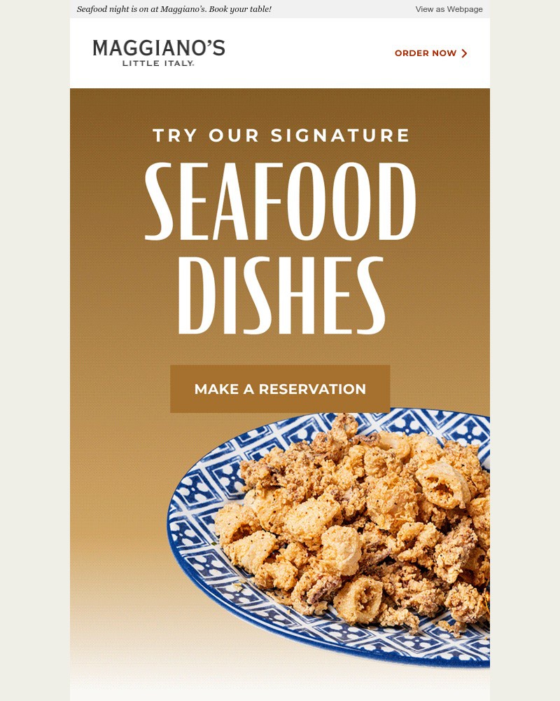 Screenshot of email sent to a Maggiano’s Little Italy Newsletter subscriber