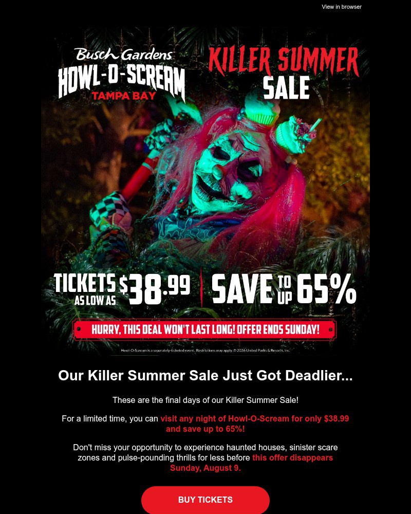 Screenshot of email sent to a Busch Gardens Newsletter subscriber