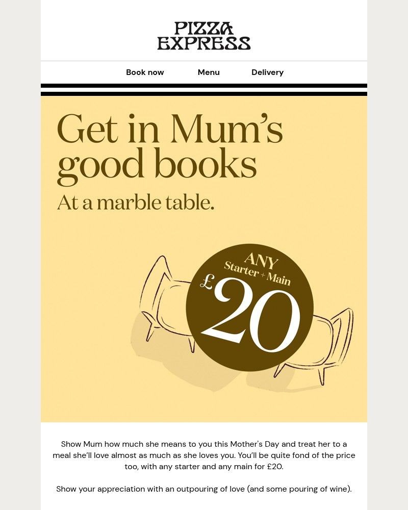 Screenshot of email sent to a Pizza Express Registered user