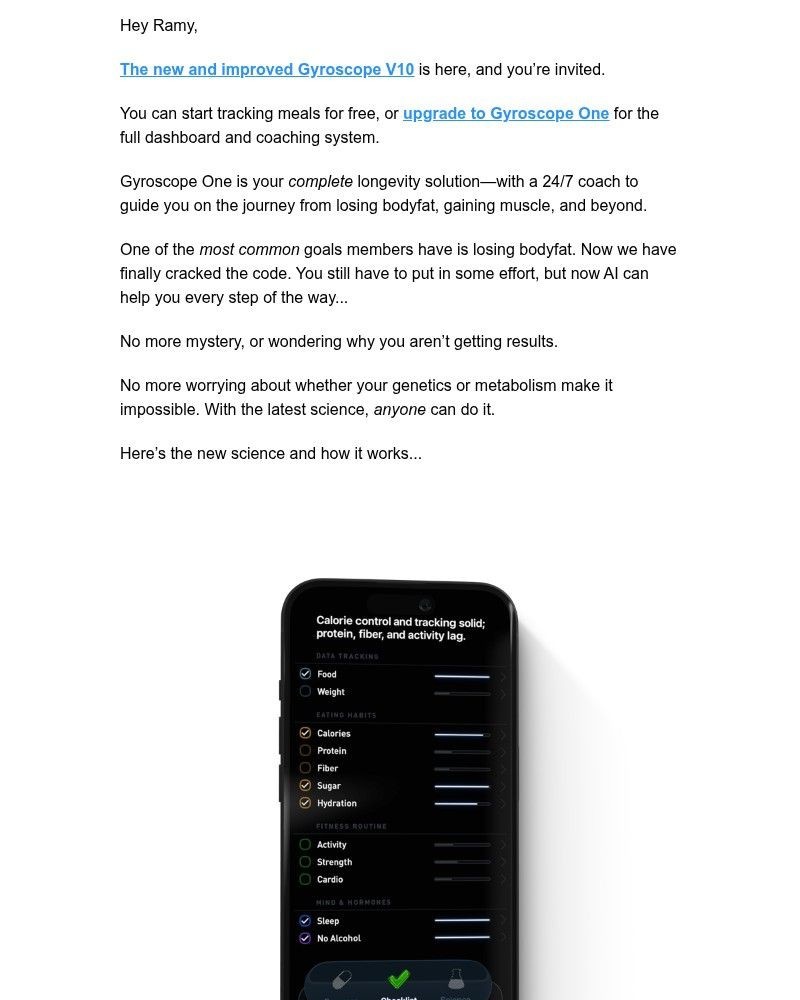 Screenshot of email sent to a Gyroscope Registered user