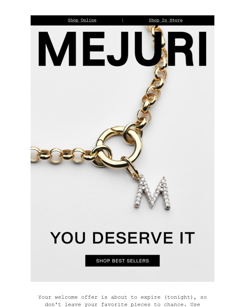 Screenshot of email sent to a Mejuri Registered user