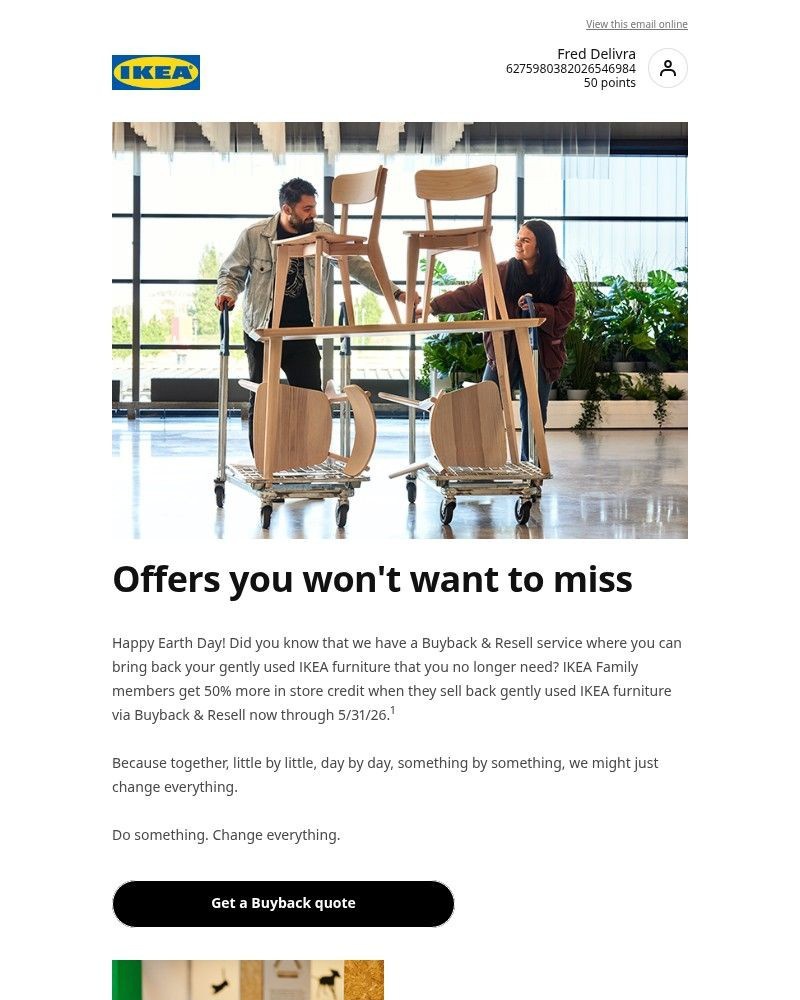 Screenshot of email sent to a Ikea Registered user