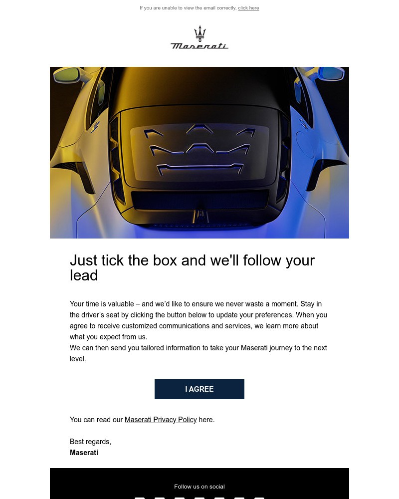 Screenshot of email sent to a Maserati Newsletter subscriber