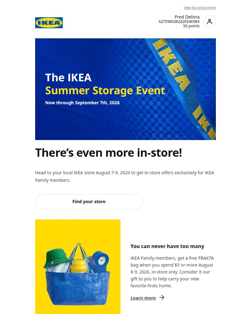 Screenshot of email sent to a Ikea Registered user