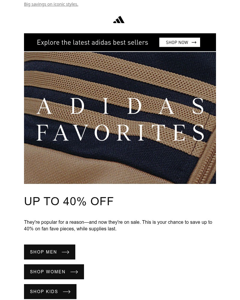Screenshot of email sent to a Adidas Newsletter subscriber