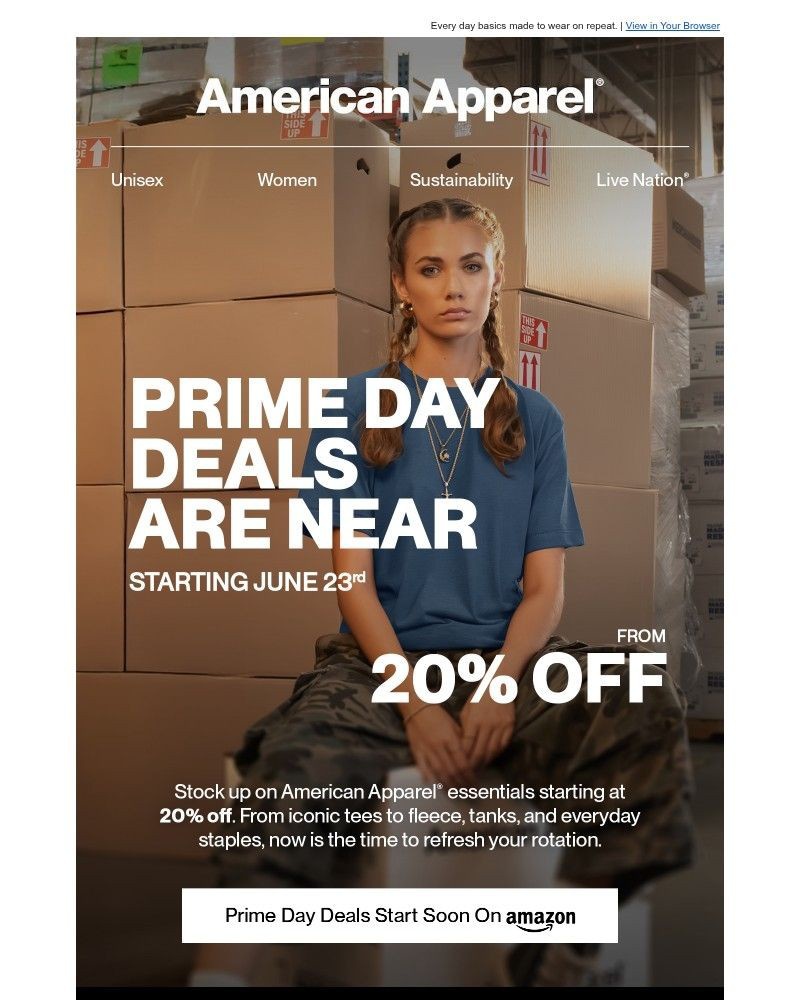 Screenshot of email sent to a American Apparel Newsletter subscriber