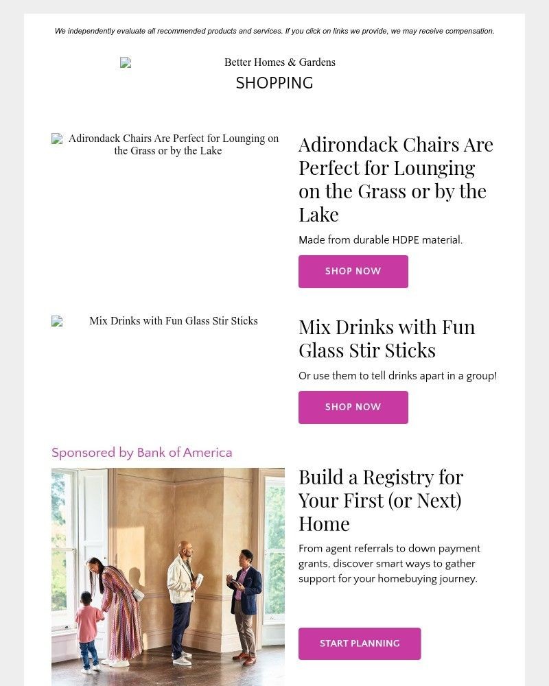 Screenshot of email sent to a Better Homes and Gardens Newsletter subscriber