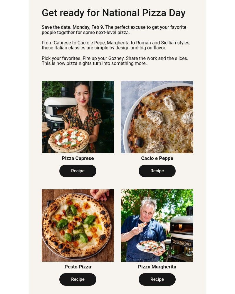 Screenshot of email sent to a Gozney Newsletter subscriber