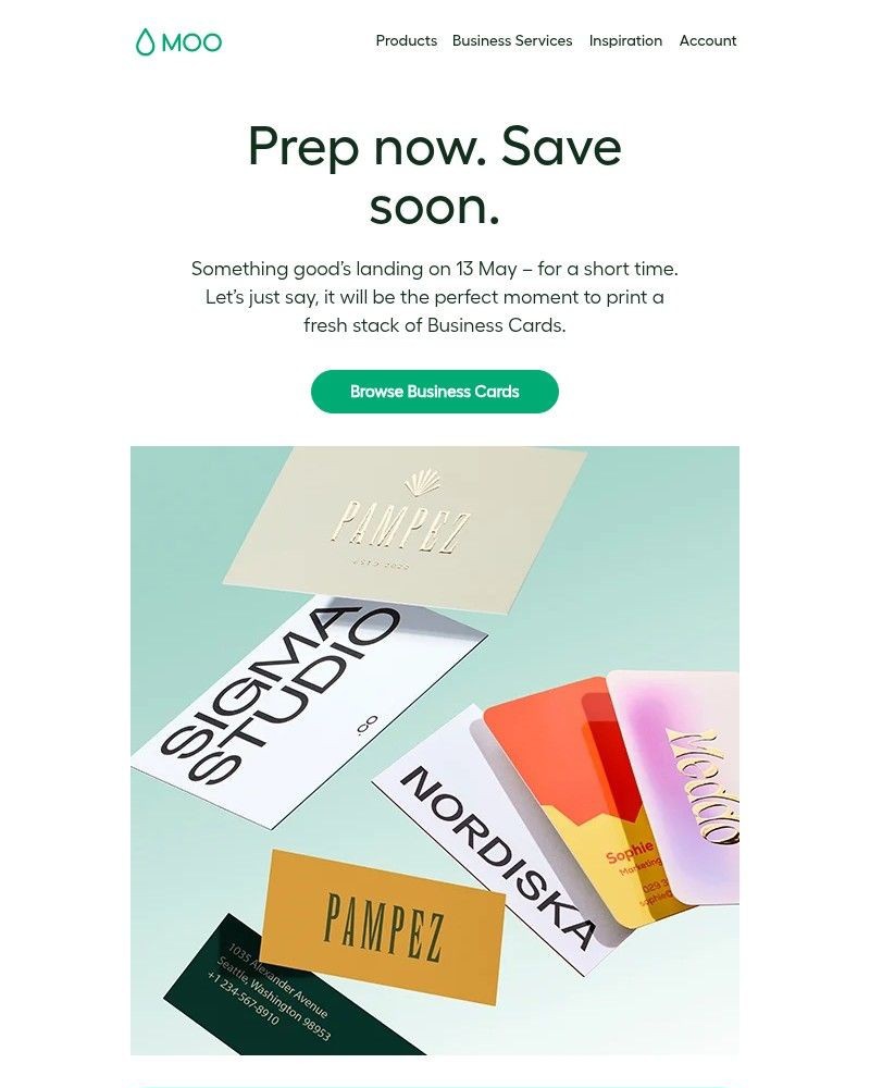 Screenshot of email sent to a Moo Newsletter subscriber