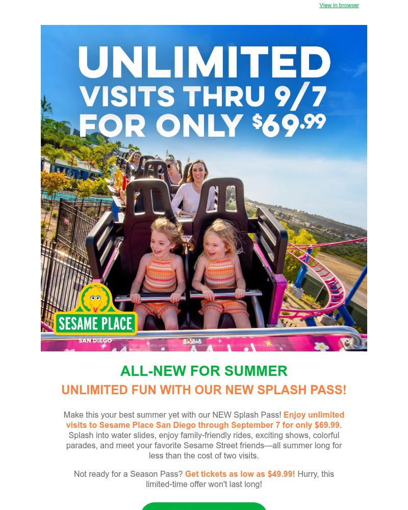 Screenshot of email sent to a Sea World Newsletter subscriber