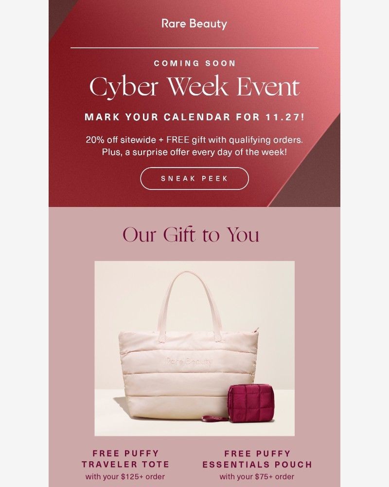 Screenshot of email sent to a Rare Beauty Newsletter subscriber