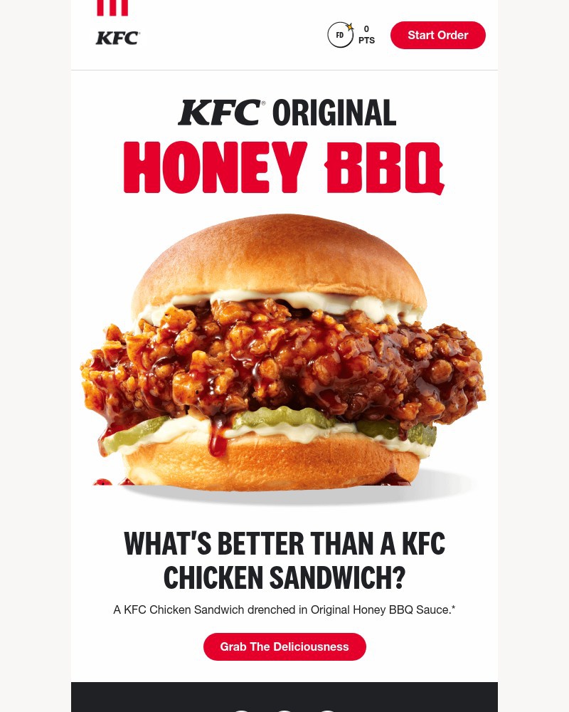 Screenshot of email sent to a Kentucky Fried Chicken Registered user