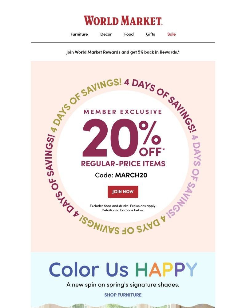 Screenshot of email sent to a World Market Cart abandoner