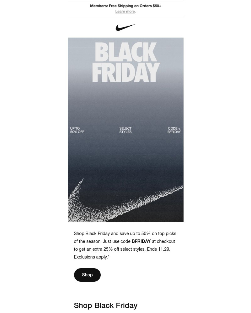 Screenshot of email sent to a Nike Registered user