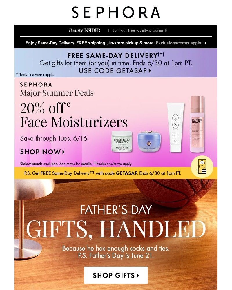 Screenshot of email sent to a Sephora Newsletter subscriber