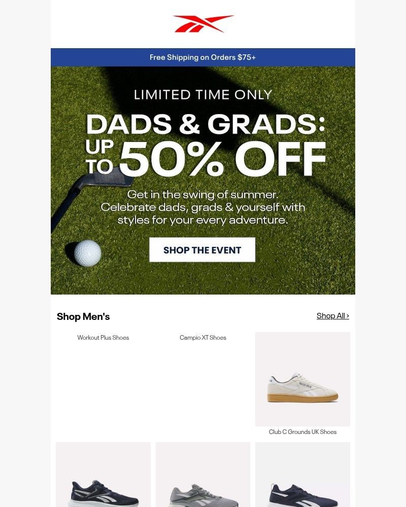 Screenshot of email sent to a Reebok Newsletter subscriber