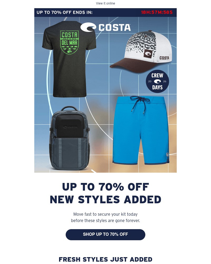 Screenshot of email sent to a Costa del Mar Newsletter subscriber