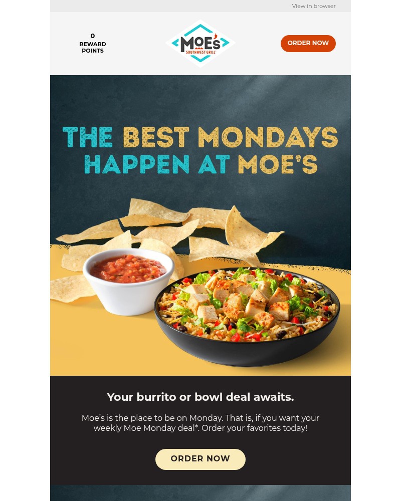 Screenshot of email sent to a Moe’s Southwest Grill Registered user