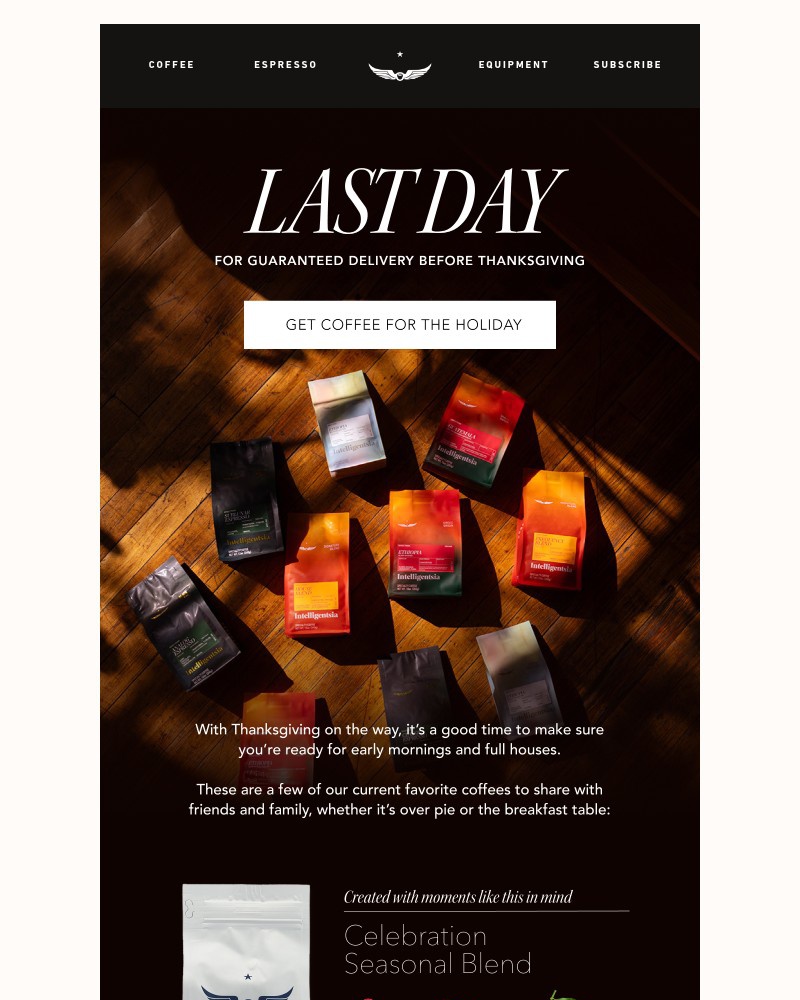 Screenshot of email sent to a Intelligentsia Newsletter subscriber