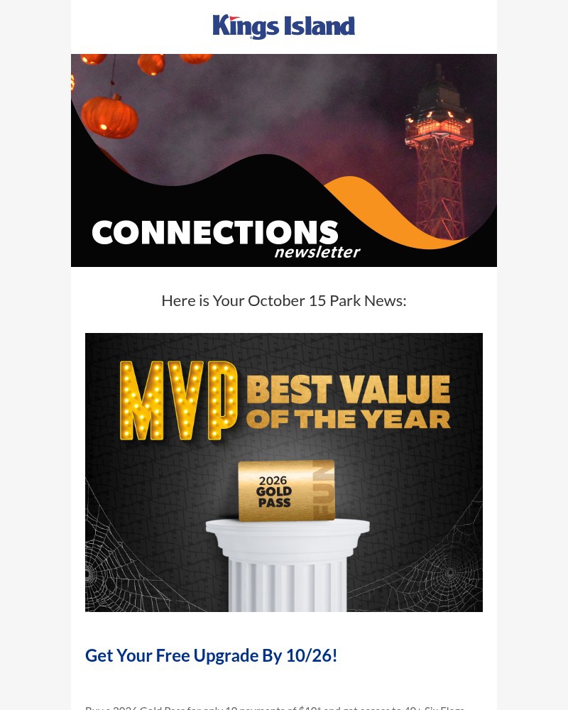 Screenshot of email sent to a Kings Island Newsletter subscriber