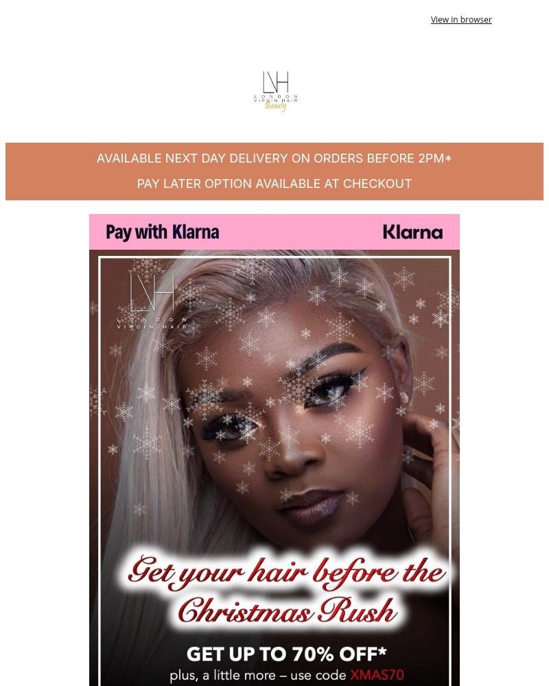 Screenshot of email sent to a London Virgin Hair Newsletter subscriber