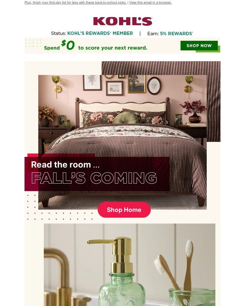 Screenshot of email sent to a Kohls Registered user