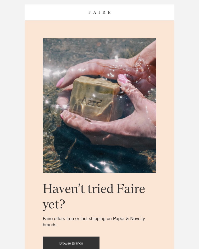 Screenshot of email sent to a Faire Newsletter subscriber