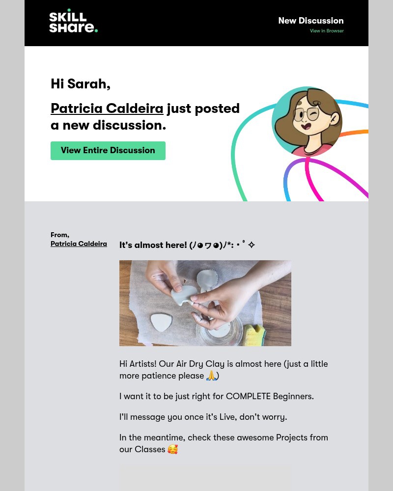 Screenshot of email sent to a Skillshare Registered user