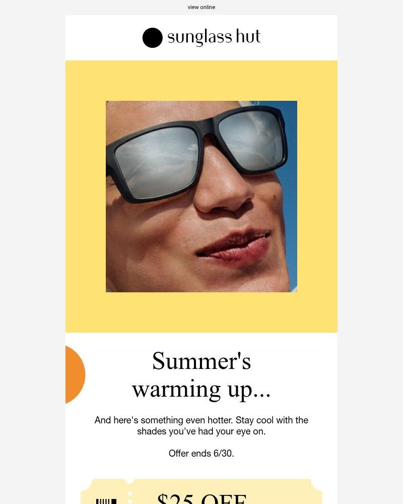 Screenshot of email sent to a Sunglass Hut Newsletter subscriber