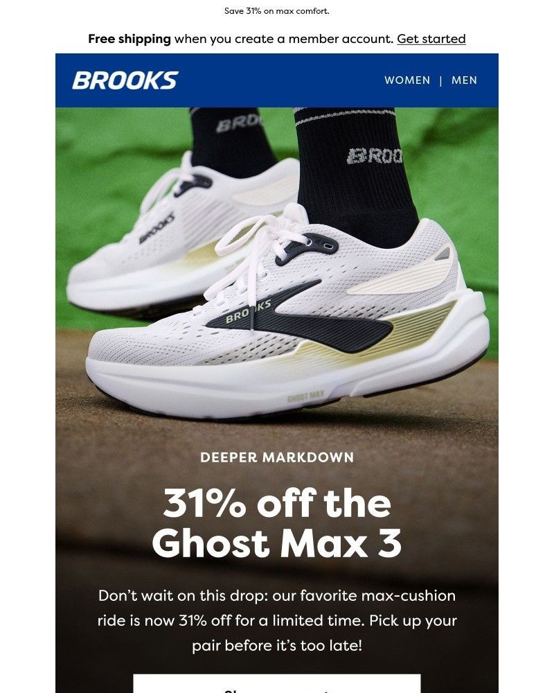 Screenshot of email sent to a Brooks Newsletter subscriber
