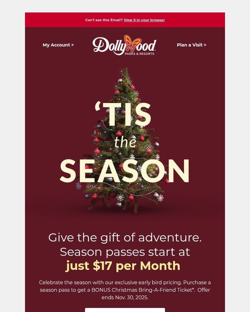 Screenshot of email sent to a Dollywood Newsletter subscriber