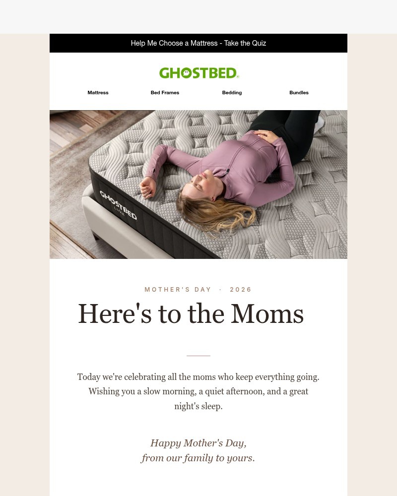 Screenshot of email sent to a Ghost Bed Newsletter subscriber