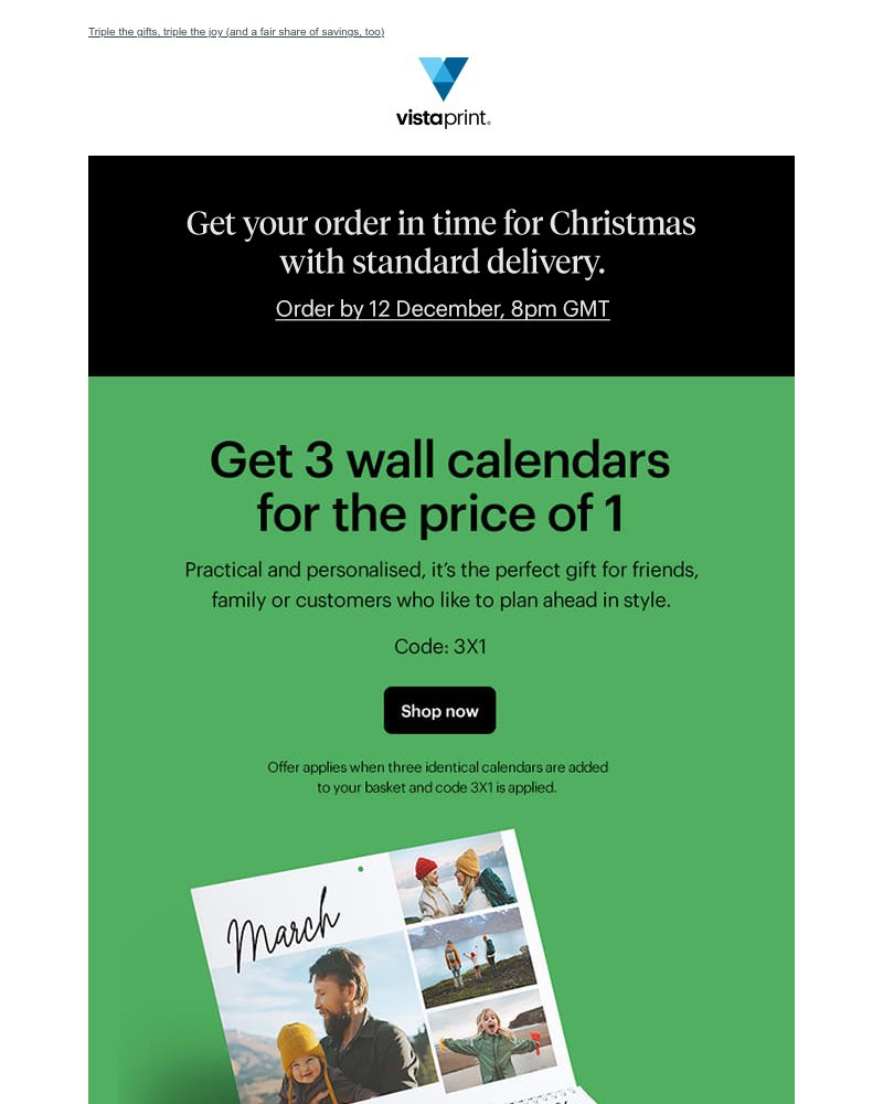 Screenshot of email sent to a Vistaprint Registered user