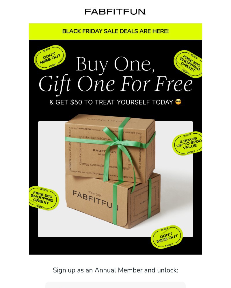 Screenshot of email sent to a FabFitFun Newsletter subscriber