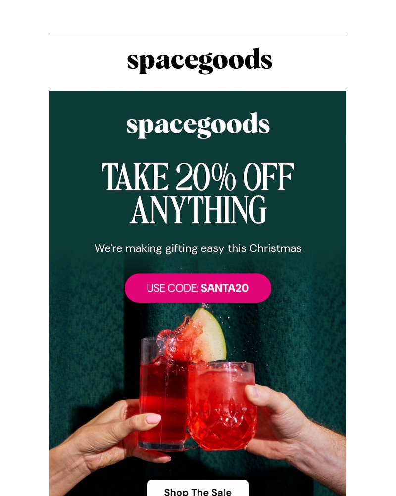 Screenshot of email sent to a Spacegoods Newsletter subscriber