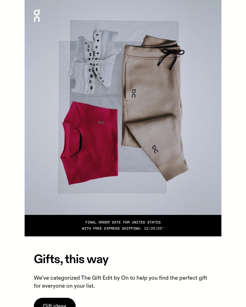 Screenshot of email sent to a On Newsletter subscriber