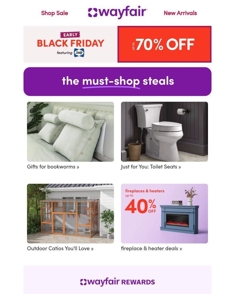 Screenshot of email sent to a Wayfair Newsletter subscriber