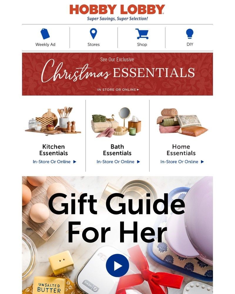 Screenshot of email sent to a Hobby Lobby Newsletter subscriber