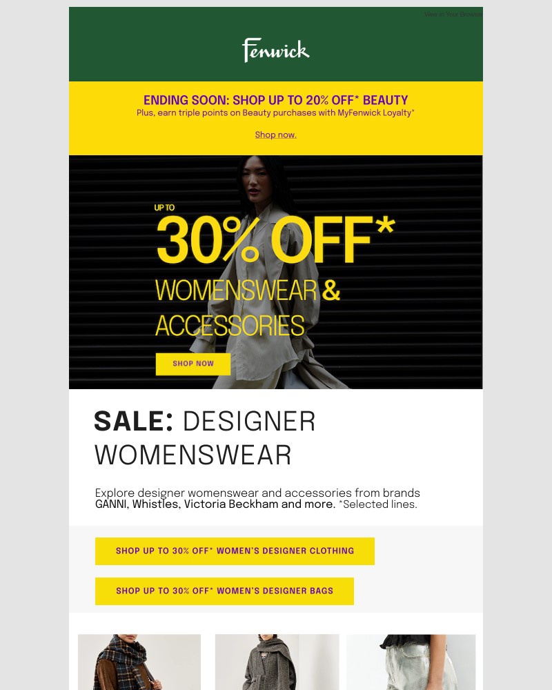 Screenshot of email sent to a Fenwick Newsletter subscriber