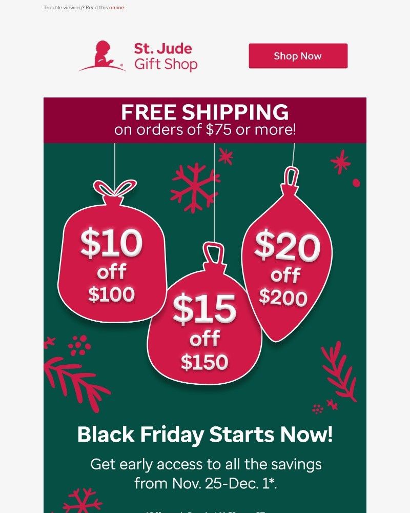 Screenshot of email sent to a St. Jude Newsletter subscriber