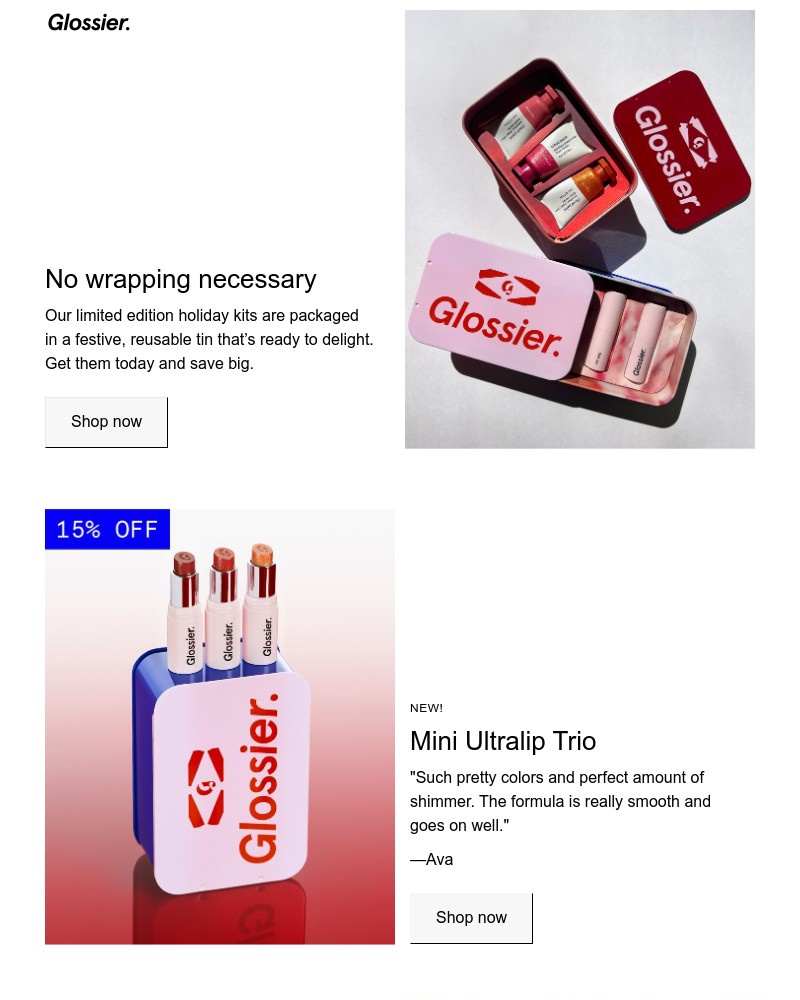 Screenshot of email sent to a Glossier Newsletter subscriber