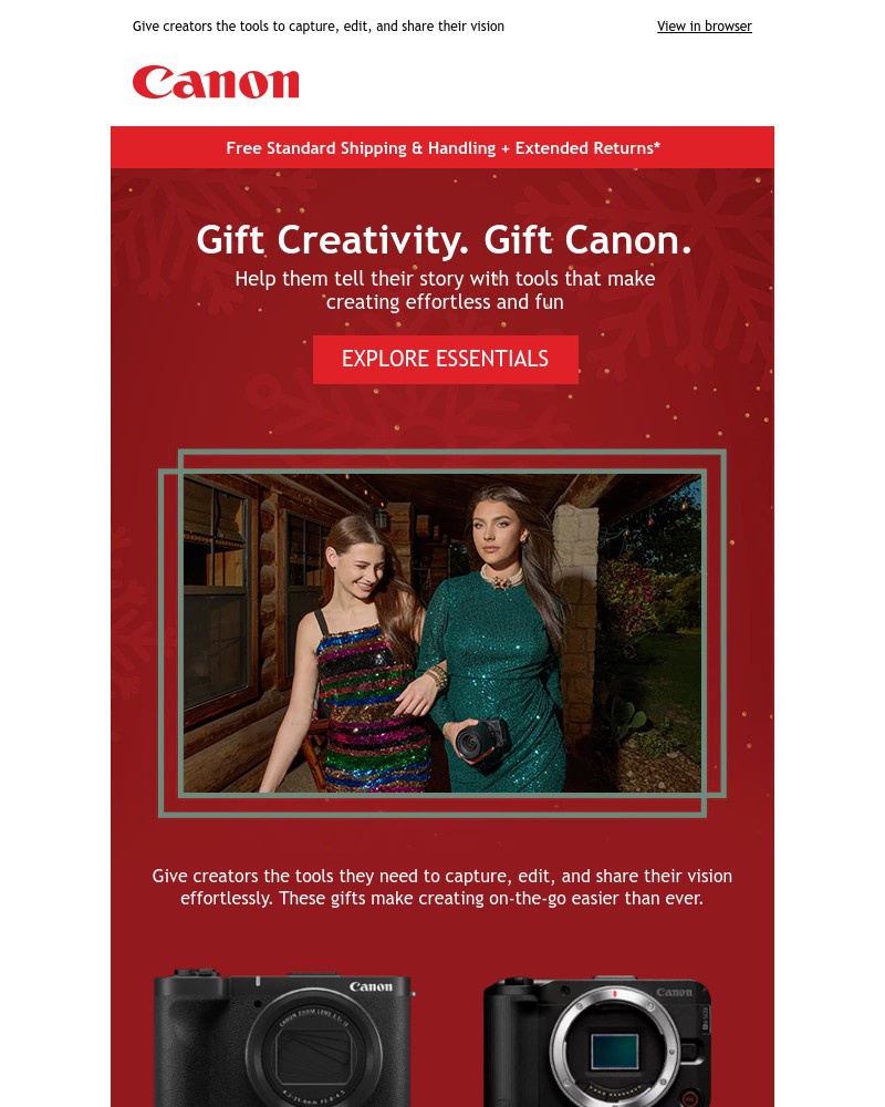 Screenshot of email sent to a Canon Newsletter subscriber