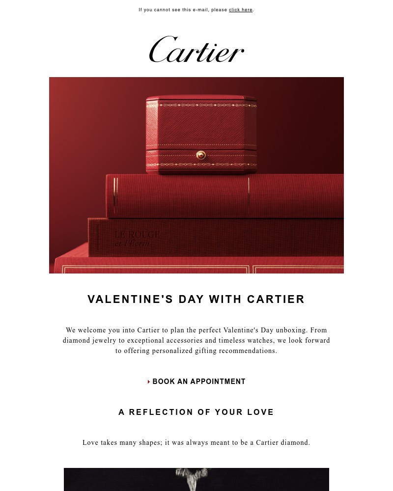 Screenshot of email sent to a Cartier Newsletter subscriber